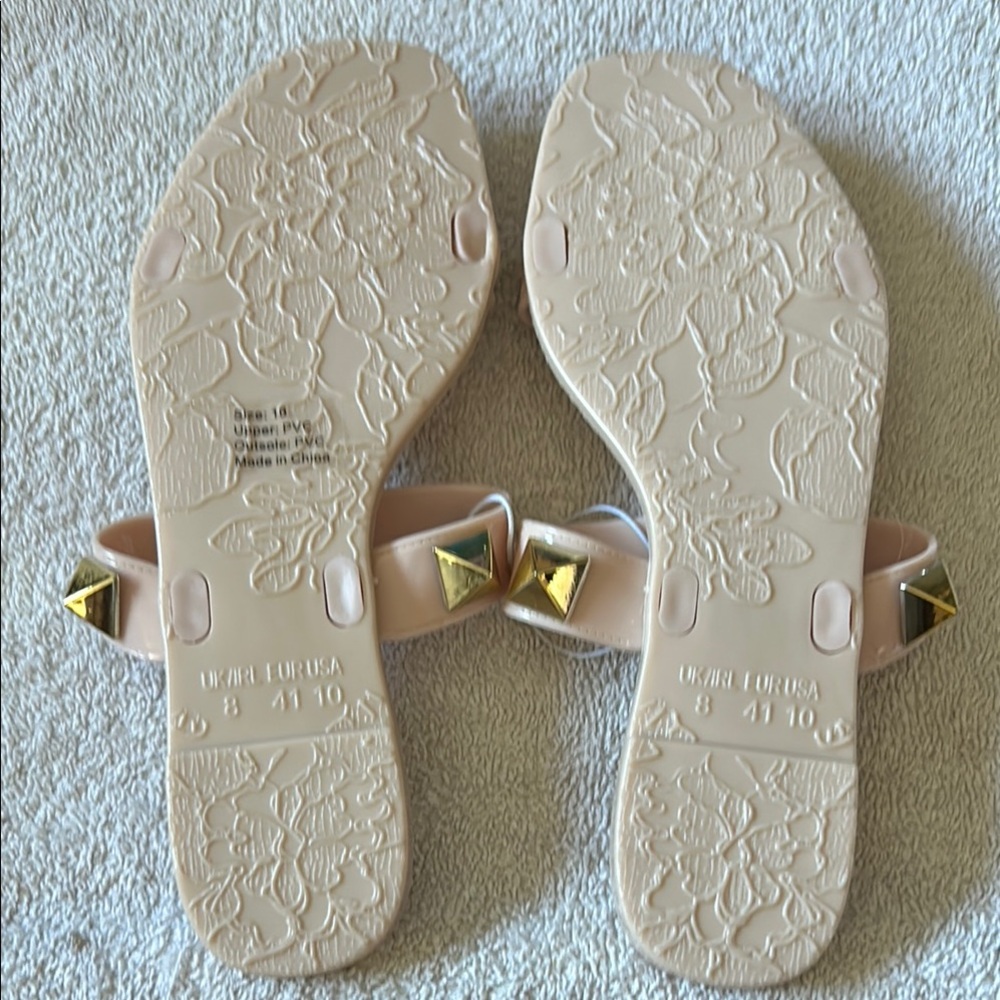 Olivia Miller Nude Sandals with Gold Studs - Picture 2 of 3